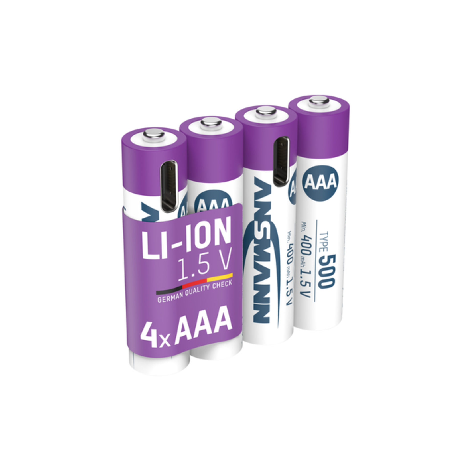 Ansmann aufladbare Batterien Li-Ion Akkus Micro AAA Typ 500 (min.400mAh) 4er-Blister