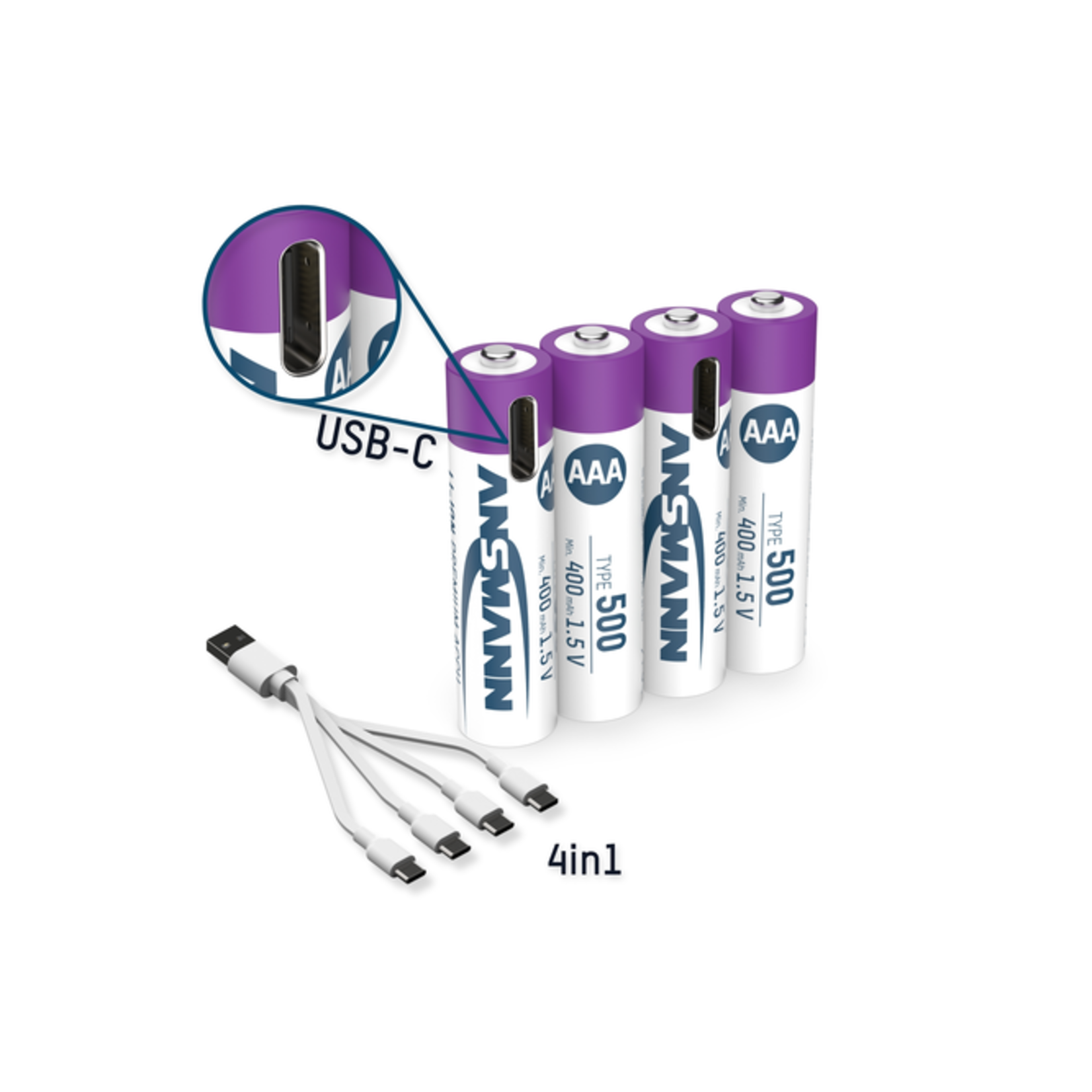 Ansmann aufladbare Batterien Li-Ion Akkus Micro AAA Typ 500 (min.400mAh) 4er-Blister