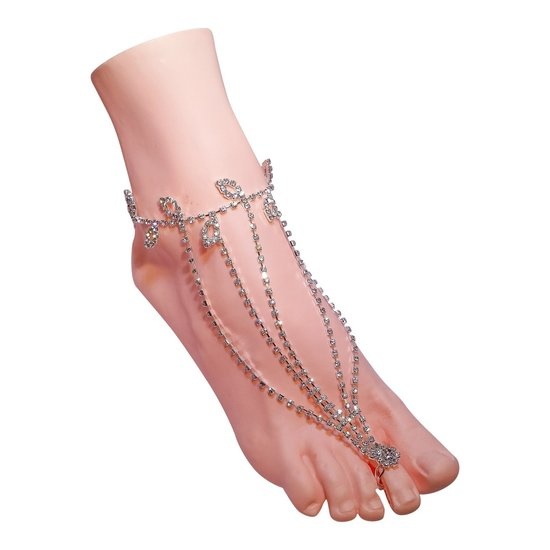 Enkelbandje 5 rijen strass voetsieraad