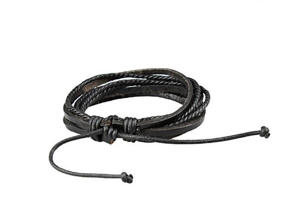 Leren multilayer armband zwart