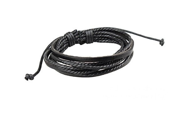 Leren multilayer armband zwart