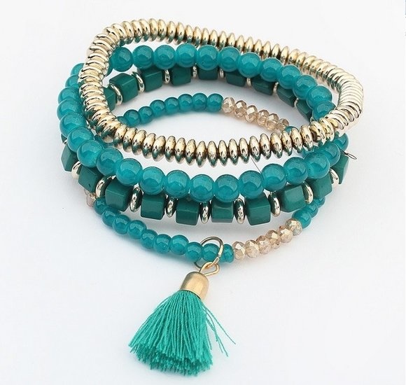 Elastische multilayer kralenarmband groen