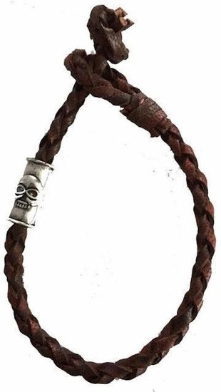 Leren armband skull bruin