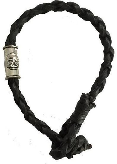 Leren armband skull Zwart