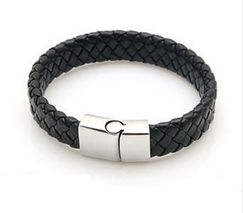Leren heren armband zwart
