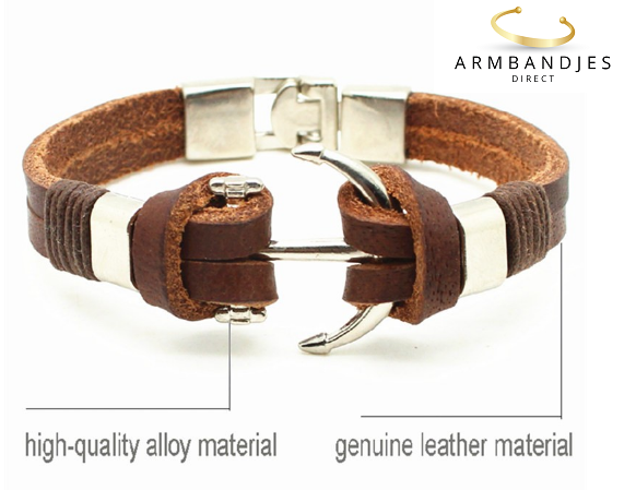 Leren anker armband bruin