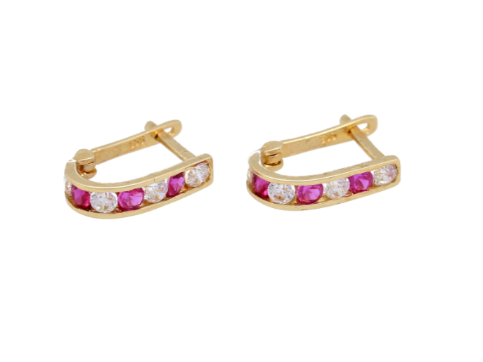 14 karaat geelgouden oorbellen wit roze zirkonia