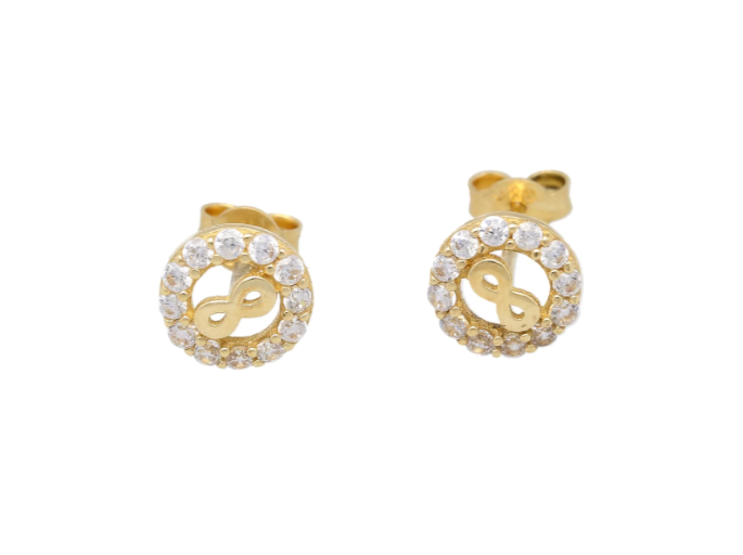 14 karaat geelgouden infinity oorbel met zirkonia
