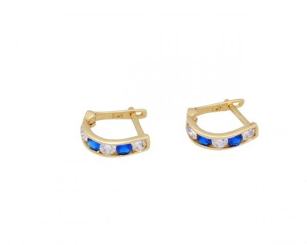 14 karaat geelgouden oorbellen wit blauw 8.5mm