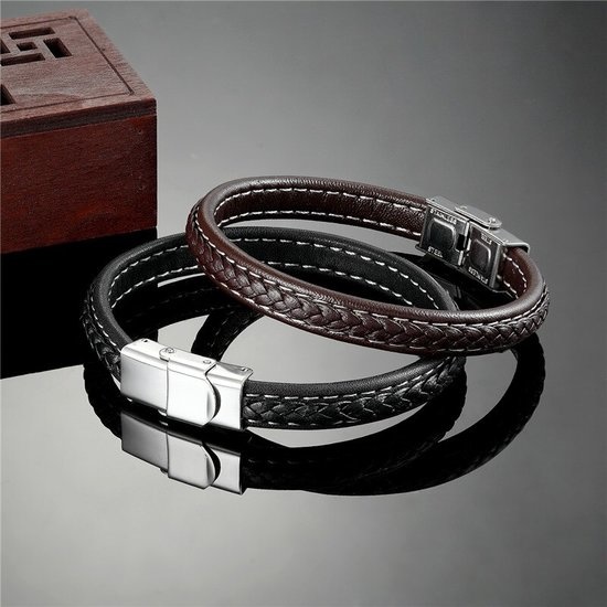 leren armband gevlochten bruin