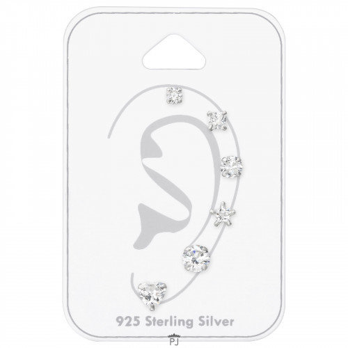 Zilveren studs oorbellen zes op kaart