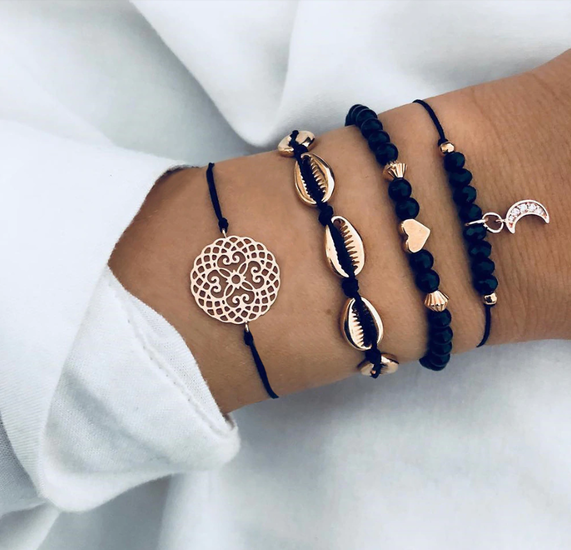 Armbandenset zwart schelp