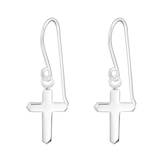 Zilveren kruis oorbellen hanger
