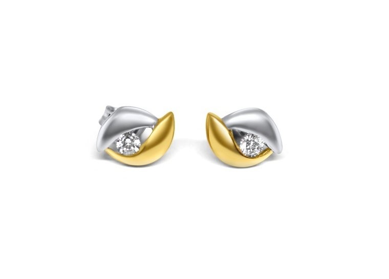 14k gouden oorknoppen bicolor met zirkonia