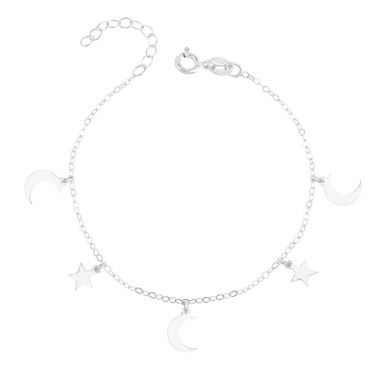 Zilveren armband maan ster bedels