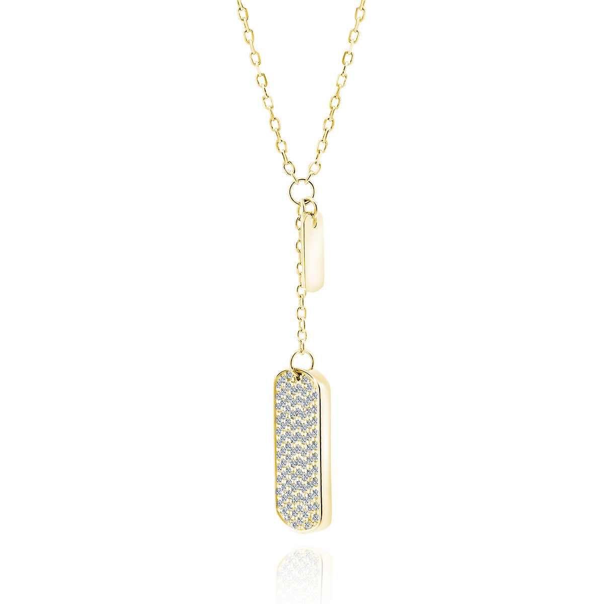 Goldplated ketting dogtag met zirkonia