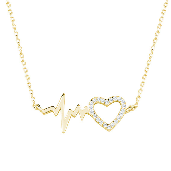 Zilveren ketting hart met hartslag