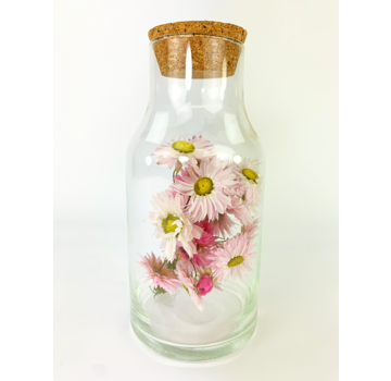 Lucky Bottle met roze Acroclinium - ⌀10xH20cm