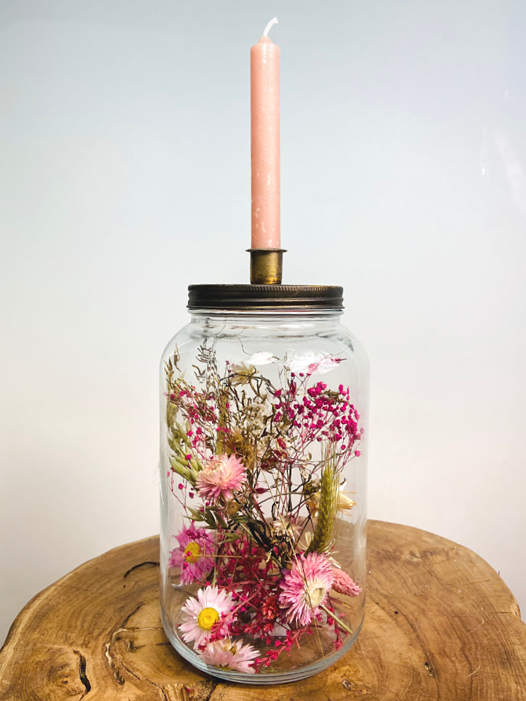 Kandelaar gevuld met droogbloemen ''large'' - ⌀15xH26cm
