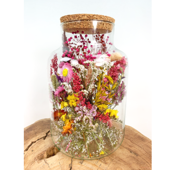 Grote glazen pot met droogbloemen (geverfd) - ⌀17xH25cm