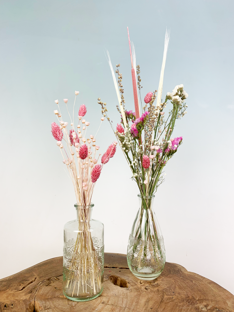 Setje vaasjes met roze droogbloemen | 40cm