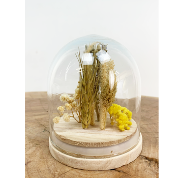 Mini stolpje met droogbloemen "Geel" | 8x10cm