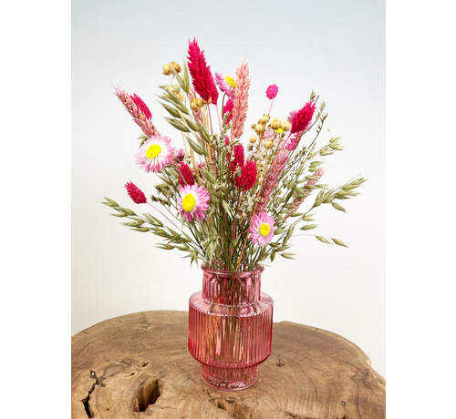 Droogbloemen boeket "Strawberry Fields" incl. vaas | 35cm