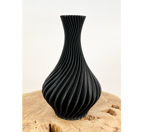 Uitverkocht - 3D-geprinte zwarte vaas "spiral" | ⌀14xH22cm