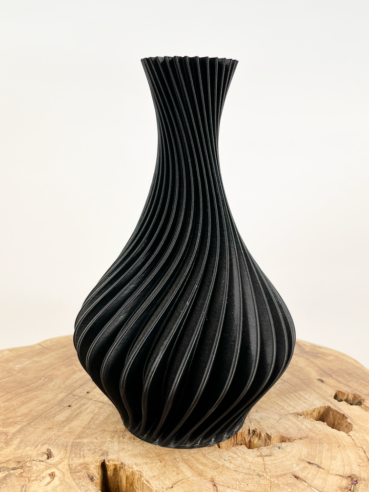 Uitverkocht - 3D-geprinte zwarte vaas "spiral" | ⌀14xH22cm