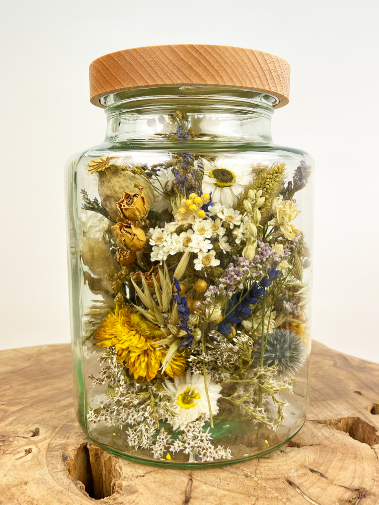 "Eco"glazen pot met droogbloemen (natuurlijk) - ⌀15,5xH25cm