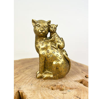 Gouden Panter met jong | 13x9x15cm