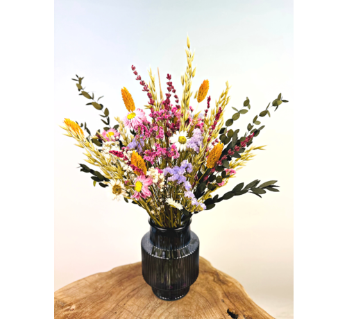 Droogbloemen boeket "The Happiness Bouquet" - inclusief blauwe vaas | 30cm