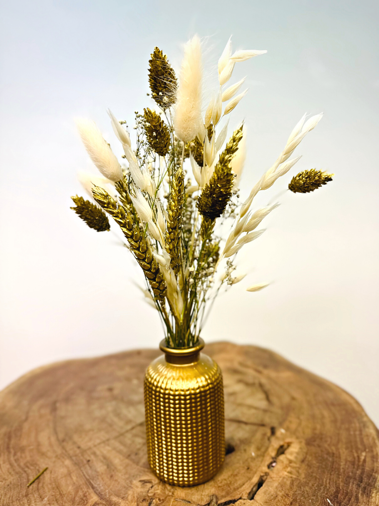 Mini-droogboeket "Golden Winter" (Small) inclusief vaasje | 25cm