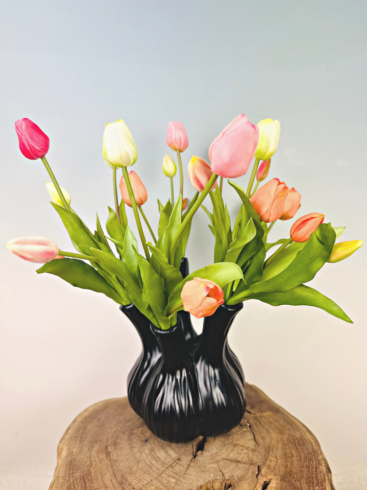 Kunstboeket "Tulpen uit Amsterdam" (21 stuks) - inclusief zwarte vaas | 45cm