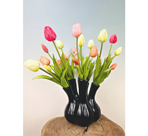 Kunstboeket "Tulpen uit Amsterdam" (21 stuks) - inclusief zwarte vaas | 45cm