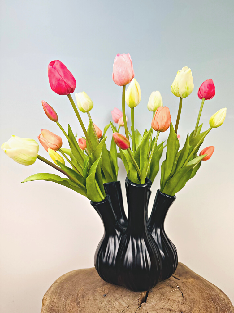Kunstboeket "Tulpen uit Amsterdam" (21 stuks) - inclusief zwarte vaas | 45cm