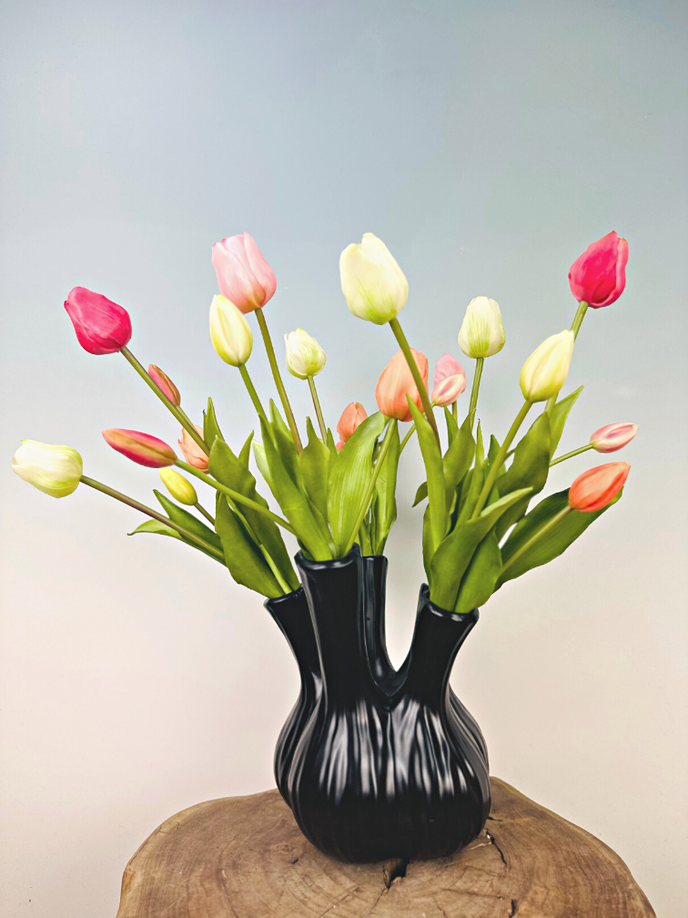 Kunstboeket "Tulpen uit Amsterdam" (21 stuks) - inclusief zwarte vaas | 45cm