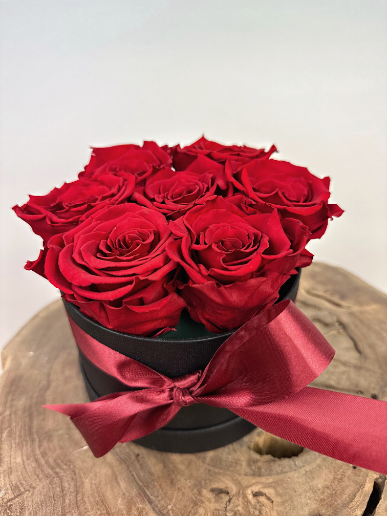 Rozenbox met 7 stuks rode "Longlife rozen"