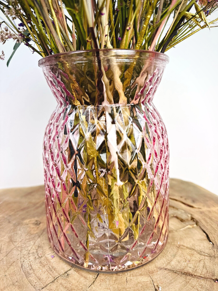 Droogboeket "Golden Spring" | 45cm - inclusief roze vaas
