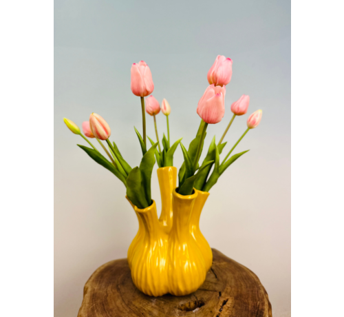 Kunstboeket "Tulpen uit Amsterdam" (10 stuks) - 45cm | incl. vaas (vaas kleur naar keuze)