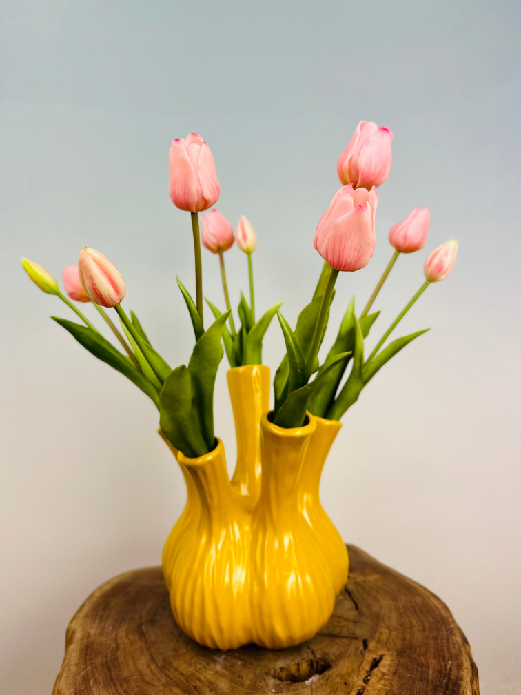 Kunstboeket "Tulpen uit Amsterdam" (10 stuks) - 45cm | incl. vaas (vaas kleur naar keuze)
