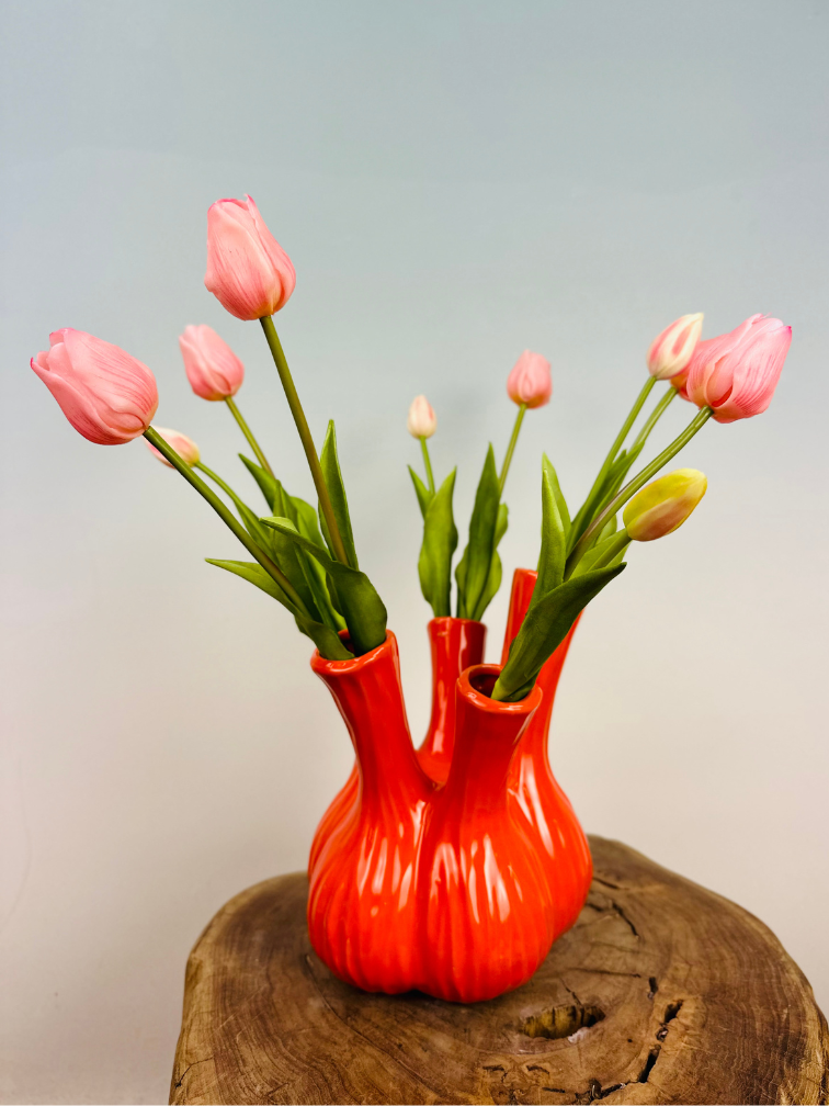 Kunstboeket "Tulpen uit Amsterdam" (10 stuks) - 45cm | incl. vaas (vaas kleur naar keuze)