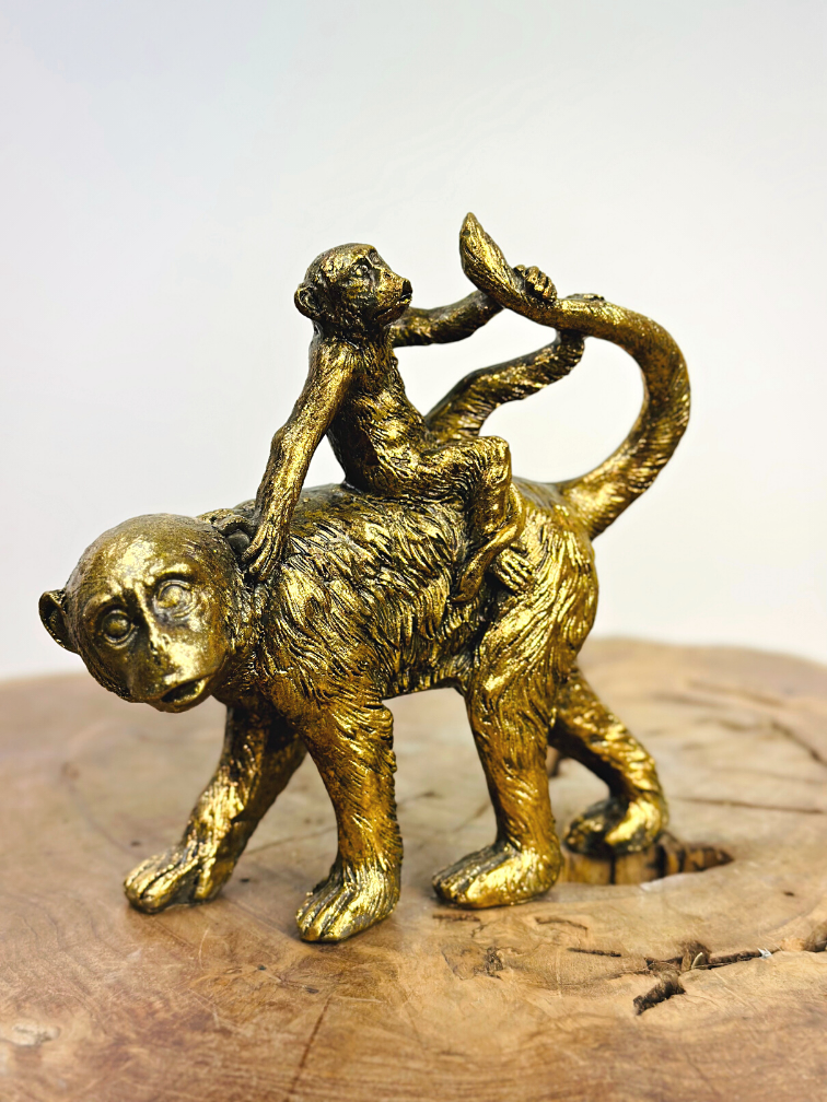 Gouden aap met jong op de rug | 14,5cm