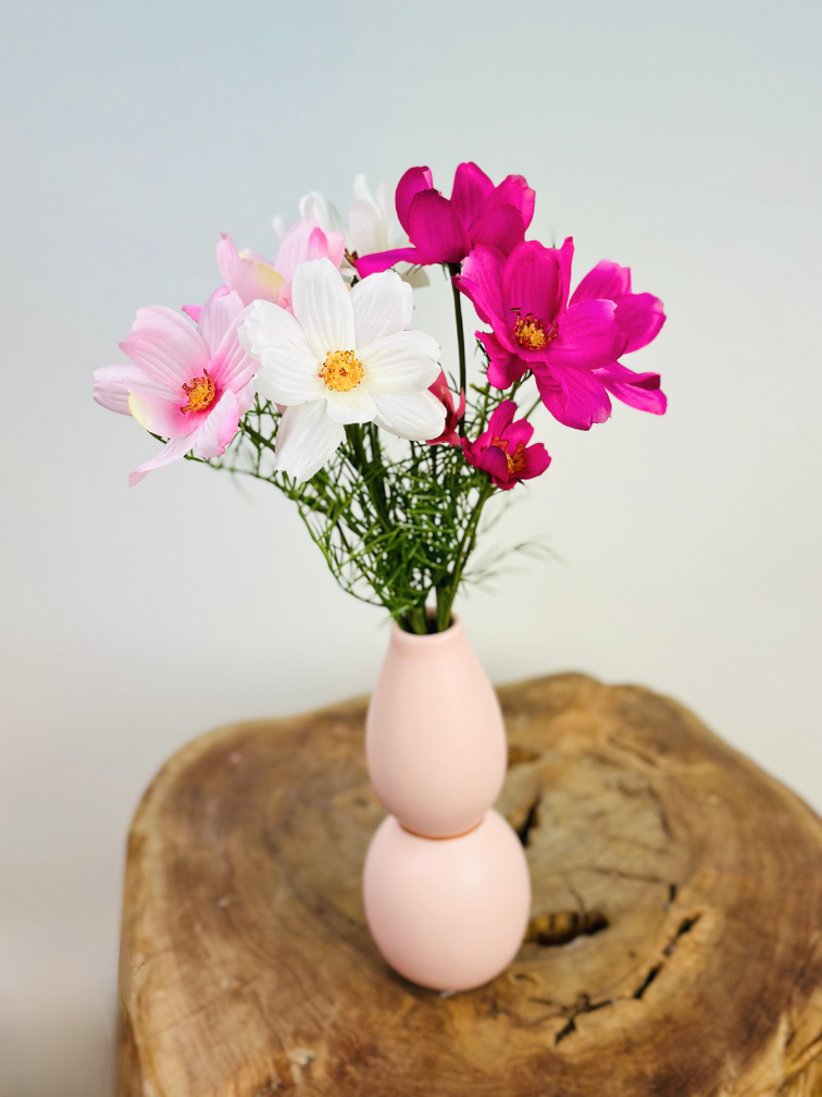 Mini zijden boeket "Lentebloemen" - incl. roze vaas | 40cm