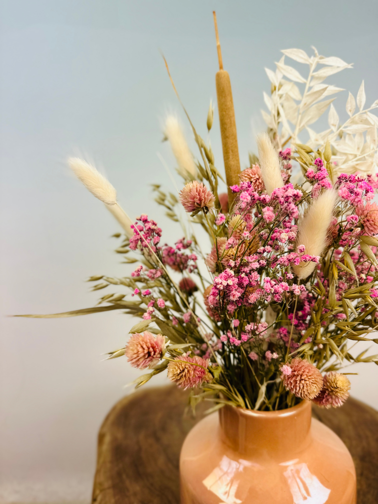 Droogbloemen boeket "Sweet Peach" | 40cm  - inclusief vaas