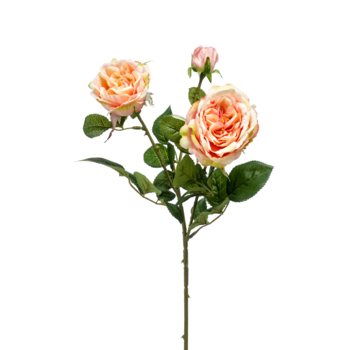 Zijden bloem "Rose" spray x3 peach/pink | 58cm