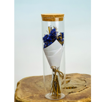 Tube met droogboeket "blauw" | 8x28,5cm