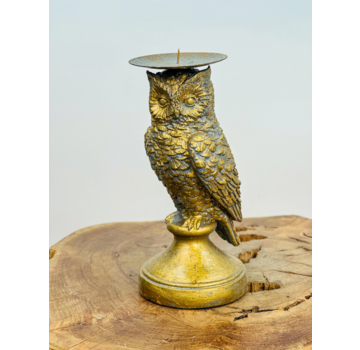 Gouden uil met kandelaar | 8,5x9x21,5cm