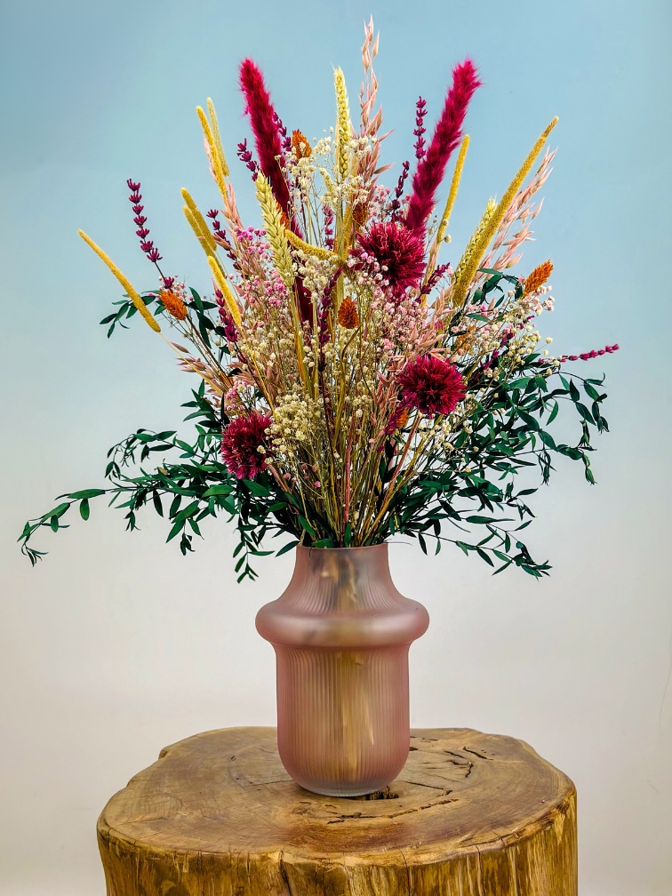 Droogboeket "Tropical Fever" - inclusief roze vaas | 65cm