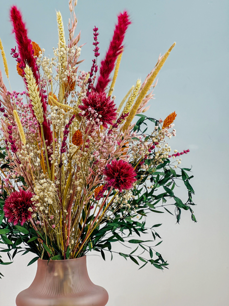 Droogboeket "Tropical Fever" - inclusief roze vaas | 65cm